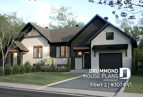 Color version 2 - Front - Semi-detached model with garage on one side, 3 bedrooms and 2 bathrooms per unit, open concept - Albert 2