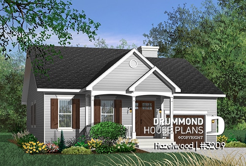 Color version 6 - Front - One-car garage ranch style bungalow, 2 bedrooms, kitchen,  dining and living room at the back of the house - Hazelwood
