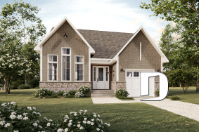 front - BASE MODEL - Single-Story Country House Plan with Single Garage, Cathedral Ceiling and Bright Open Living - Stacy