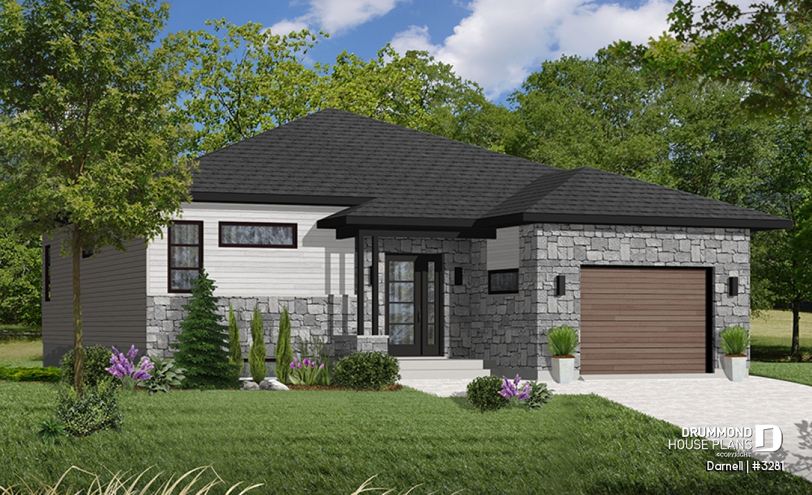 Color version 4 - Front - 2 bedroom Modern Split level house plan with open floor plan, garage, laundry on main floor, open concept - Darnell