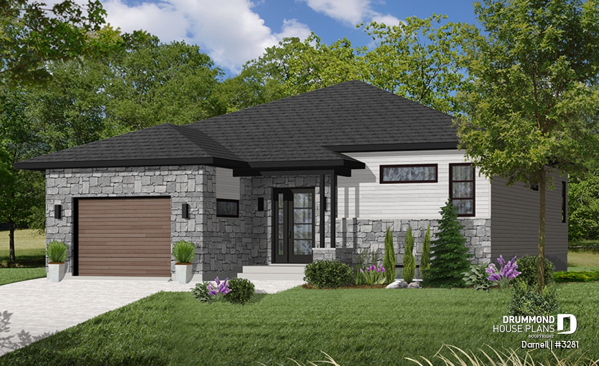 Color version 4 - Front - 2 bedroom Modern Split level house plan with open floor plan, garage, laundry on main floor, open concept - Darnell