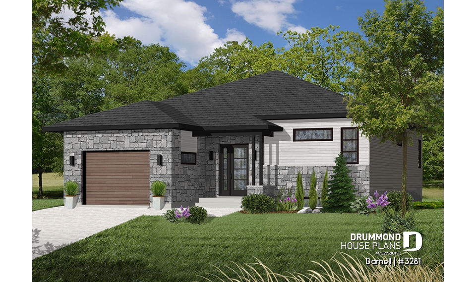 Color version 4 - Front - 2 bedroom Modern Split level house plan with open floor plan, garage, laundry on main floor, open concept - Darnell