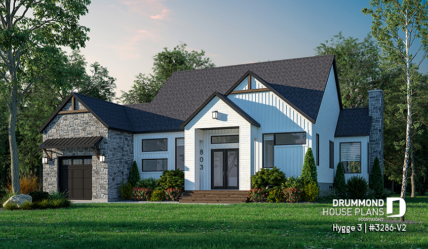 front - BASE MODEL - Great 3 bedroom modern rustic house with garage, mudroom, home office, large master suite - Hygge 3