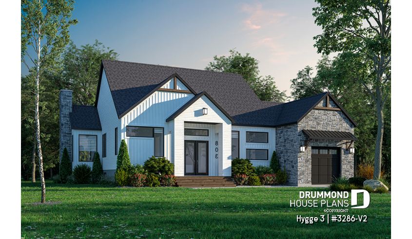 front - BASE MODEL - Great 3 bedroom modern rustic house with garage, mudroom, home office, large master suite - Hygge 3