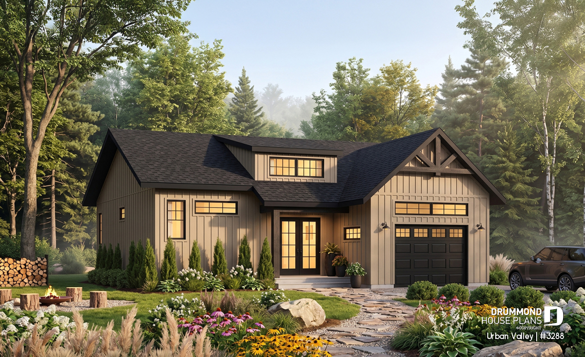 front - BASE MODEL - Modern Scandinavian House Design, Split Entry, 9' Ceiling, Open Floor Plan, Many Foundation Options - Urban Valley