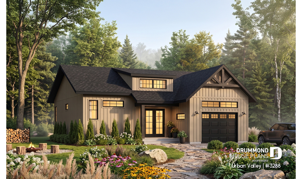 front - BASE MODEL - Modern Scandinavian House Design, Split Entry, 9' Ceiling, Open Floor Plan, Many Foundation Options - Urban Valley