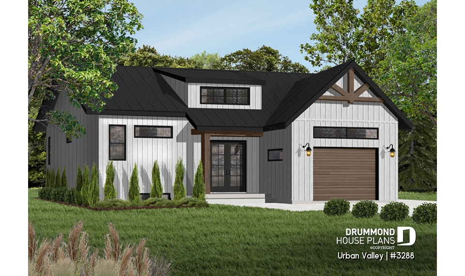 front - BASE MODEL - Modern Scandinavian House Design, Split Entry, 9' Ceiling, Open Floor Plan, Many Foundation Options - Urban Valley