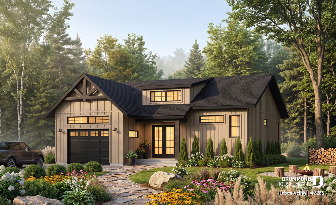 front - BASE MODEL - Modern Scandinavian House Design, Split Entry, 9' Ceiling, Open Floor Plan, Many Foundation Options - Urban Valley