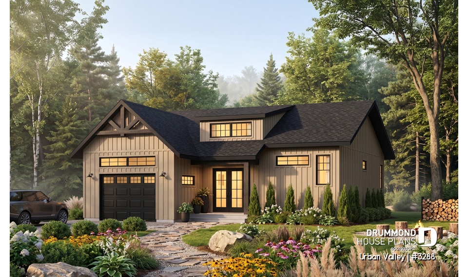 front - BASE MODEL - Modern Scandinavian House Design, Split Entry, 9' Ceiling, Open Floor Plan, Many Foundation Options - Urban Valley
