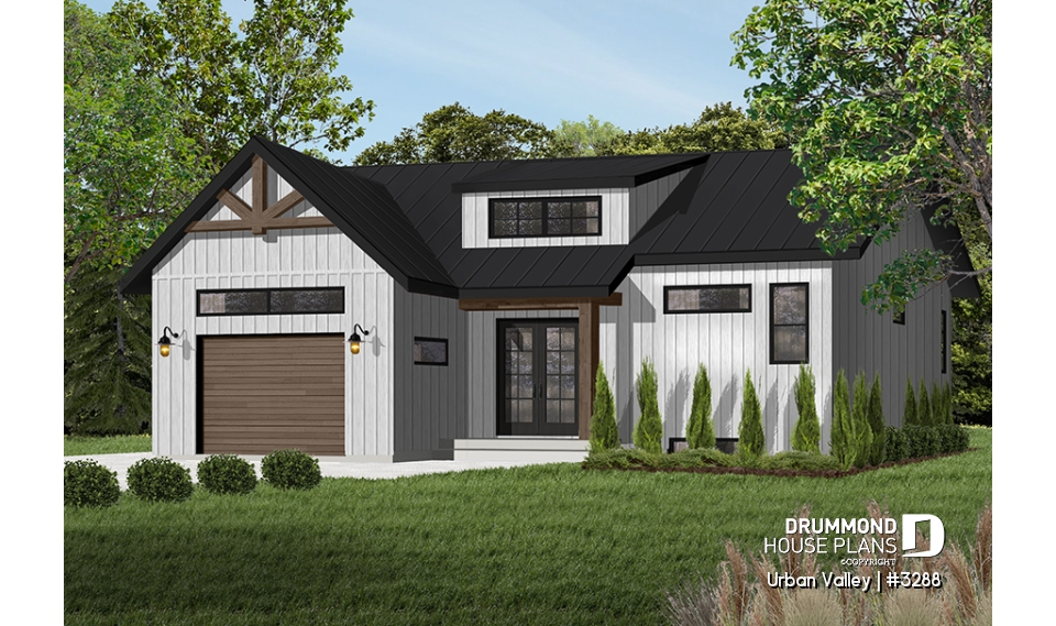 front - BASE MODEL - Modern Scandinavian House Design, Split Entry, 9' Ceiling, Open Floor Plan, Many Foundation Options - Urban Valley