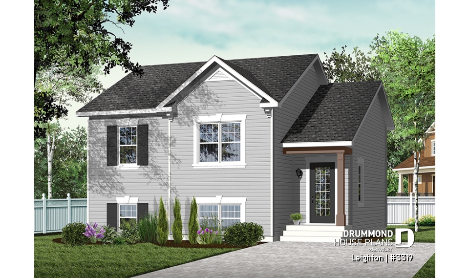 Color version 4 - Front - Affordable split level house plan, ideal first home (very affordable), traditionnal style, 2 bedroom bungalow  - Leighton