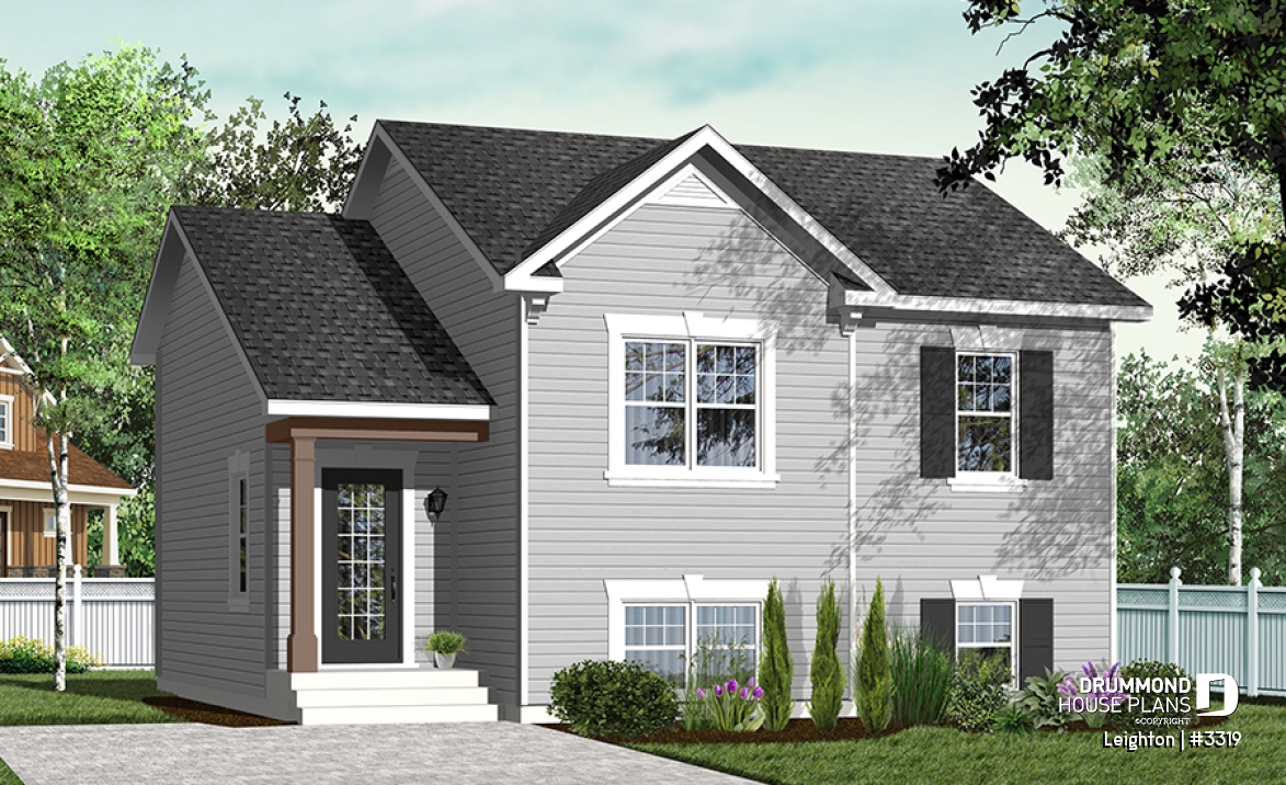 Color version 4 - Front - Affordable split level house plan, ideal first home (very affordable), traditionnal style, 2 bedroom bungalow  - Leighton
