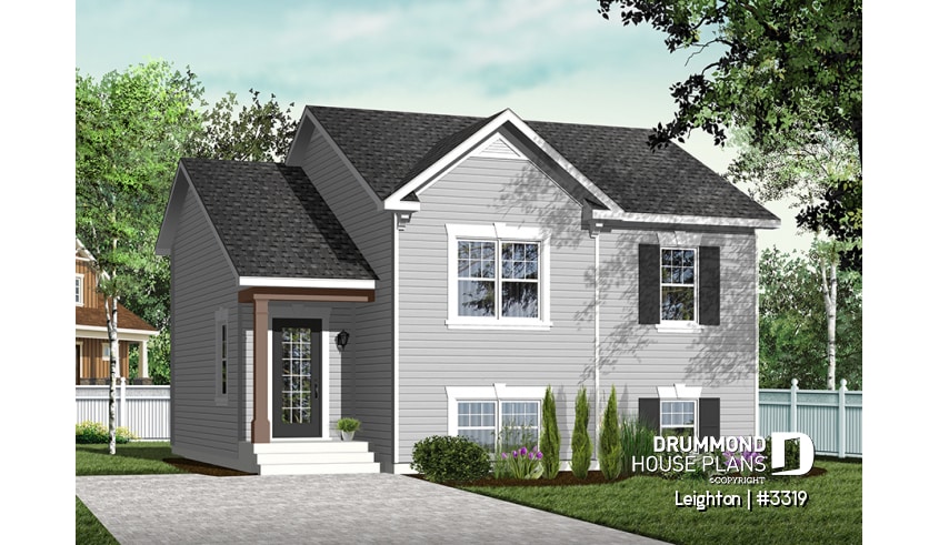Color version 4 - Front - Affordable split level house plan, ideal first home (very affordable), traditionnal style, 2 bedroom bungalow  - Leighton