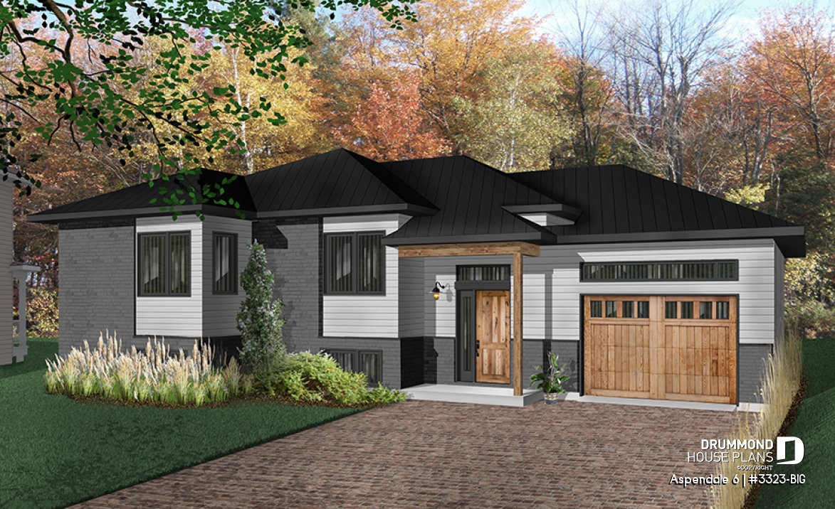 front - BASE MODEL - One-story split entry affordable house plan with attached garage, 2 bedrooms, laundry area - Aspendale 6