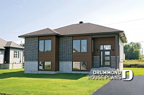 front - BASE MODEL - Affordable Split-entry Modern Bungalow house plan with open floor plan and 2 bedrooms - Aspendale 3