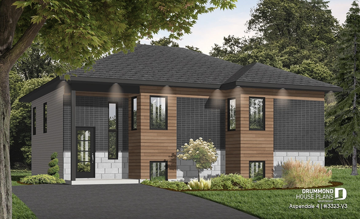 front - BASE MODEL - Modern split-level house plan, large kitchen island, open floor plan concept - Aspendale 4