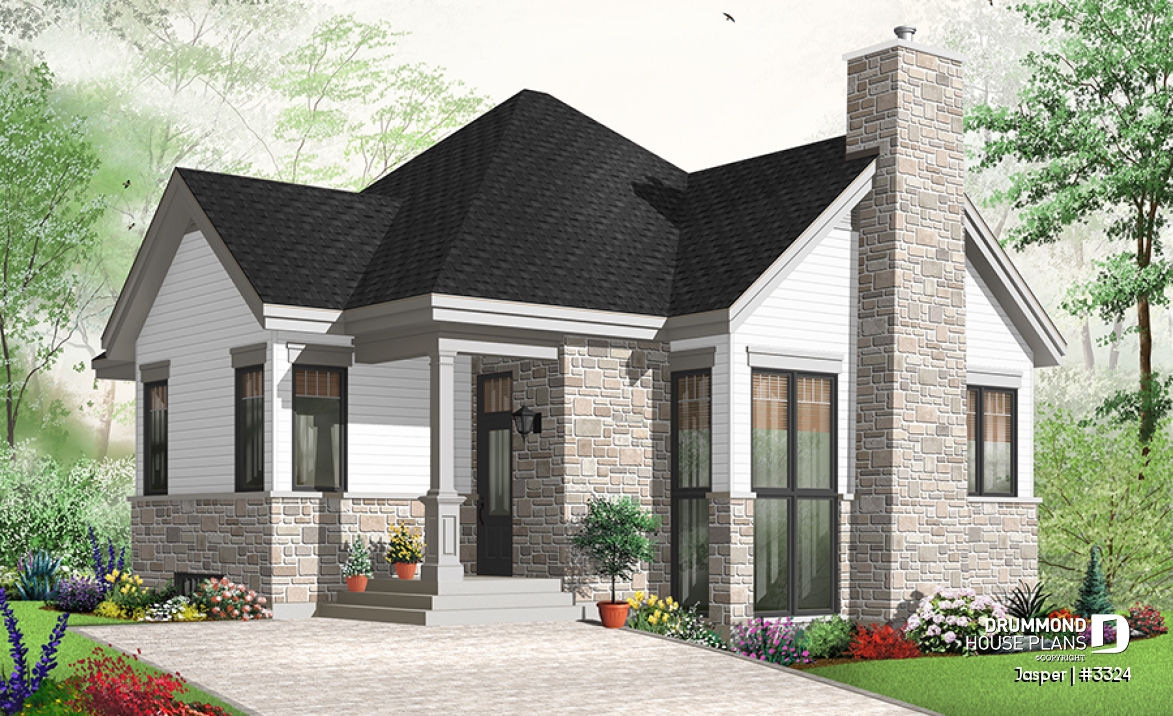Color version 4 - Front - Split level house plan, 4 bedroom bungalow with workshop and mezzanine - Jasper