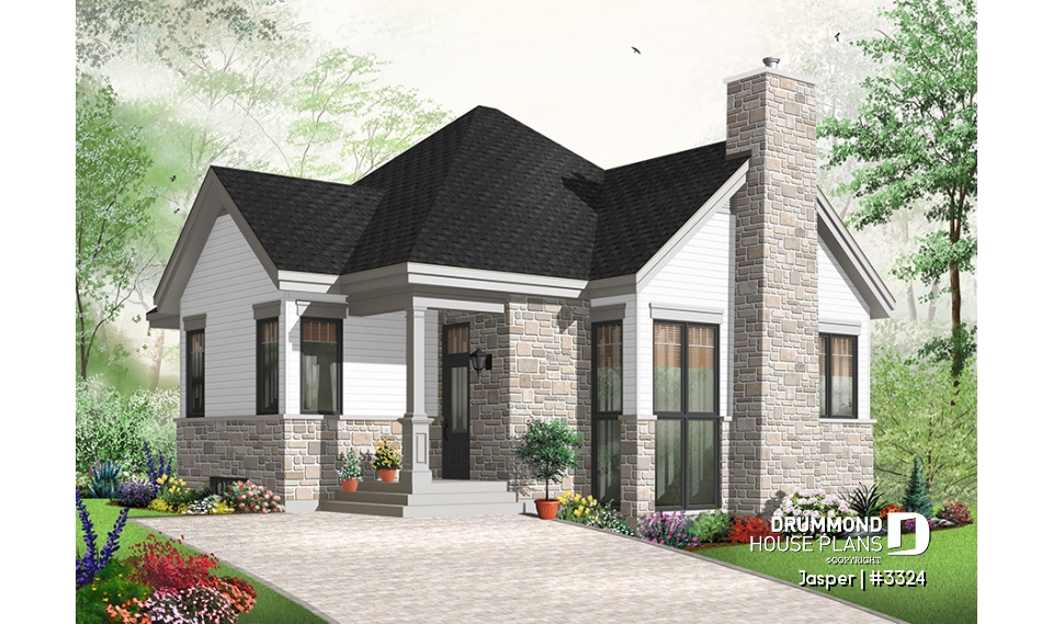 Color version 4 - Front - Split level house plan, 4 bedroom bungalow with workshop and mezzanine - Jasper
