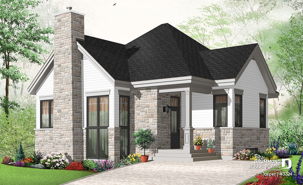 Color version 4 - Front - Split level house plan, 4 bedroom bungalow with workshop and mezzanine - Jasper