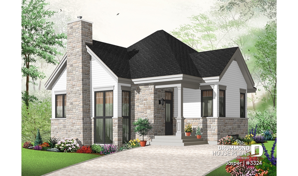 Color version 4 - Front - Split level house plan, 4 bedroom bungalow with workshop and mezzanine - Jasper
