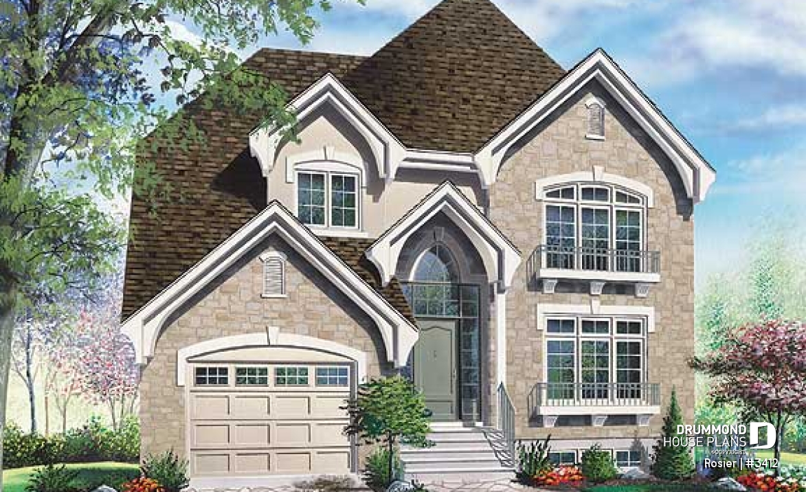 front - BASE MODEL - Traditional home plan, kitchen with nice pantry, large master suite - Rosier