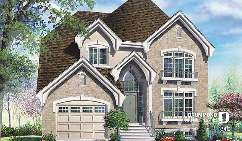front - BASE MODEL - Traditional home plan, kitchen with nice pantry, large master suite - Rosier