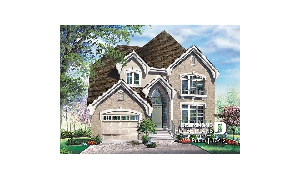 front - BASE MODEL - Traditional home plan, kitchen with nice pantry, large master suite - Rosier