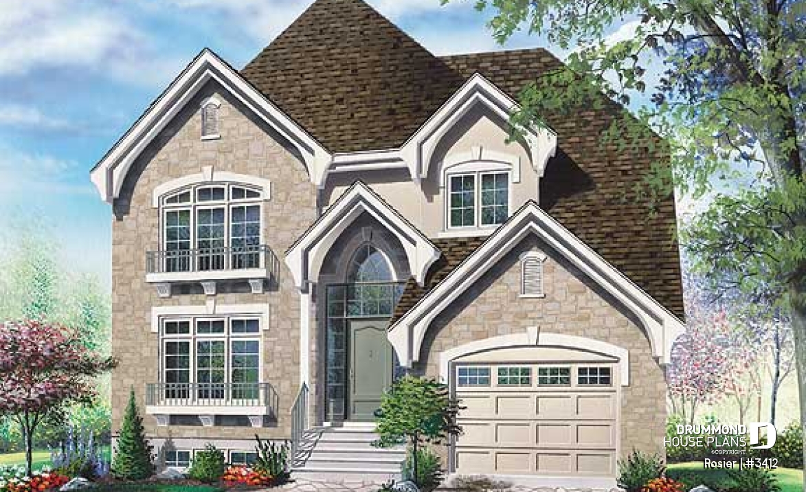 front - BASE MODEL - Traditional home plan, kitchen with nice pantry, large master suite - Rosier
