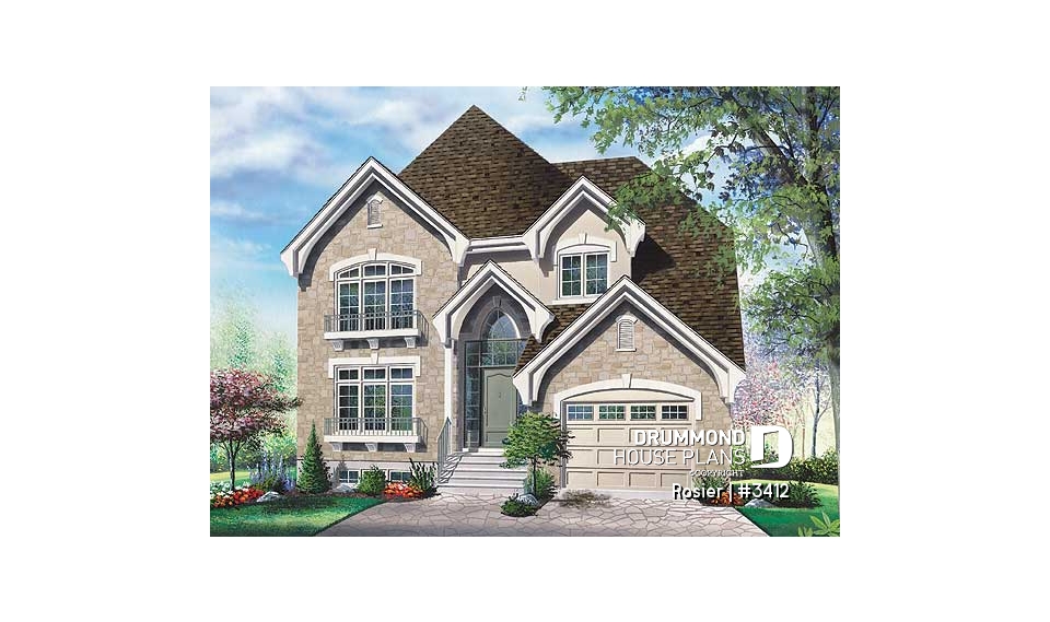 front - BASE MODEL - Traditional home plan, kitchen with nice pantry, large master suite - Rosier