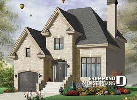 front - BASE MODEL - European style home plan with 3 bedroom, mezzanine and garage - Wellbury 2