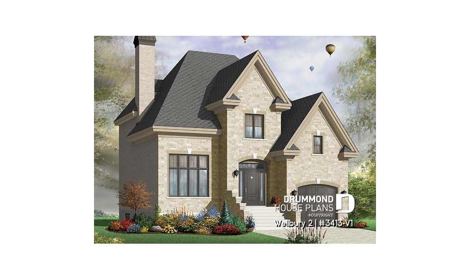 front - BASE MODEL - European style home design with 3 bedrooms, mezzanine and garage - Wellbury 2
