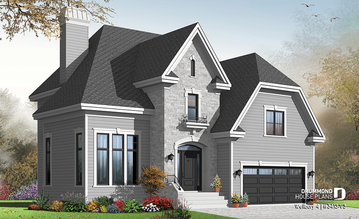 front - BASE MODEL - 4 bedroom house plan, master suite, large laundry room, great kitchen island, double garage - Wellbury 4