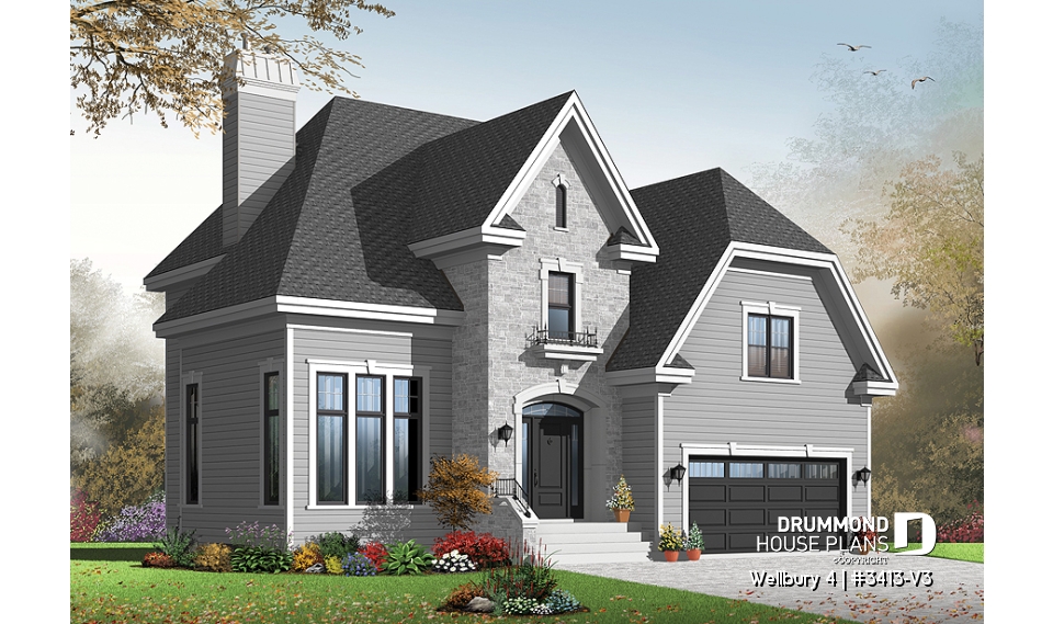 front - BASE MODEL - 4 bedroom house plan, master suite, large laundry room, great kitchen island, double garage - Wellbury 4