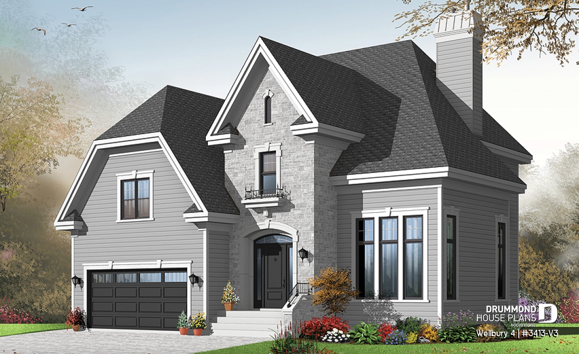 front - BASE MODEL - 4 bedroom house plan, master suite, large laundry room, great kitchen island, double garage - Wellbury 4