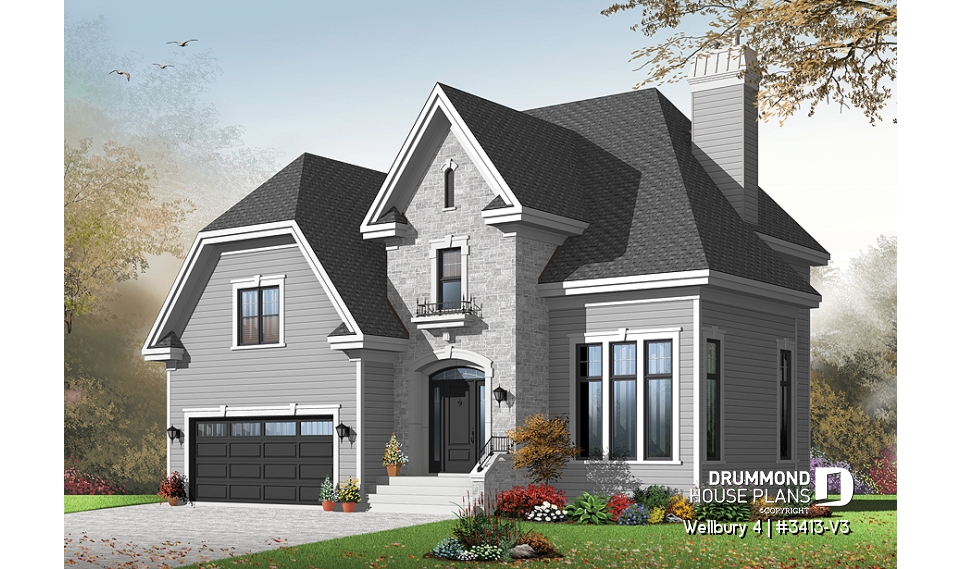 front - BASE MODEL - 4 bedroom house plan, master suite, large laundry room, great kitchen island, double garage - Wellbury 4