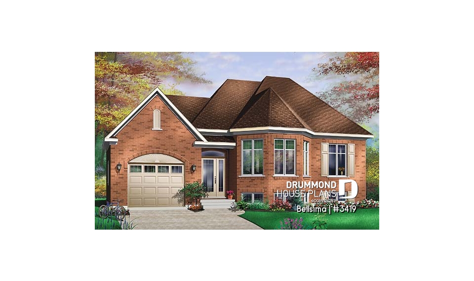 front - BASE MODEL - Split-entry house plan with 2 bedrooms, unfinished daylight basement - Bellsima