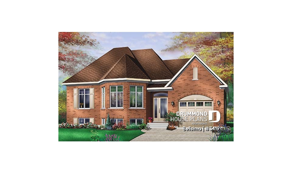 front - BASE MODEL - Split-entry house plan with 2 bedrooms, unfinished daylight basement - Bellsima