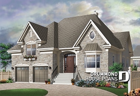 front - BASE MODEL - House plan with large master suite, split bedrooms floor plan, home office, large laundry room, 2-car garage - Fontaine