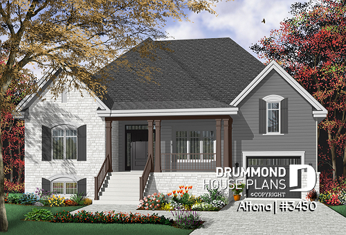 Color version 3 - Front - Comfortable 2 bedroom bungalow house plan with formal dining room, fireplace, garage & bonus space - Altona