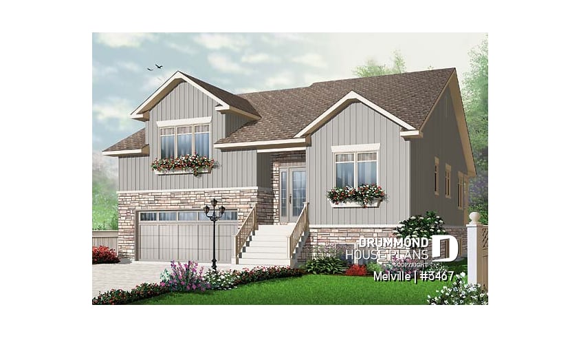 front - BASE MODEL - 3 bedroom home plan with double garage and home office - Melville