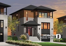front - BASE MODEL - Contemporary narrow lot house plan, under building parking, family and living room, laundry on 2nd floor - Golden Moon