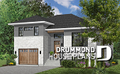 Color version 1 - Front - Contemporary 3 bedroom Split-level house plan, kitchen with large kitchen island and a garage - Logan