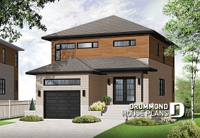 front - BASE MODEL - Modern narrow lot house plan with garage, large kitchen, 3 bedrooms, master with ensuite, covered terrace - Winslet