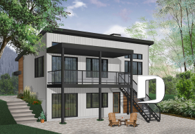 Color version 1 - Rear - Split entry, Modern style cottage plan, up to 4 bedrooms, walk-out basement, covered terrace, open floor plan - Calypso