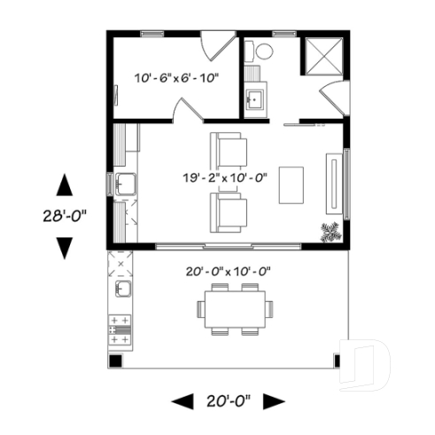 1st level - Pool house plan or cabana house plan, shower room, outdoor kitchen, large covered terrace, storage  - Cabana
