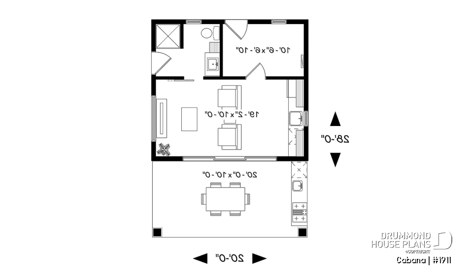 1st level - Pool house plan or cabana house plan, shower room, outdoor kitchen, large covered terrace, storage  - Cabana