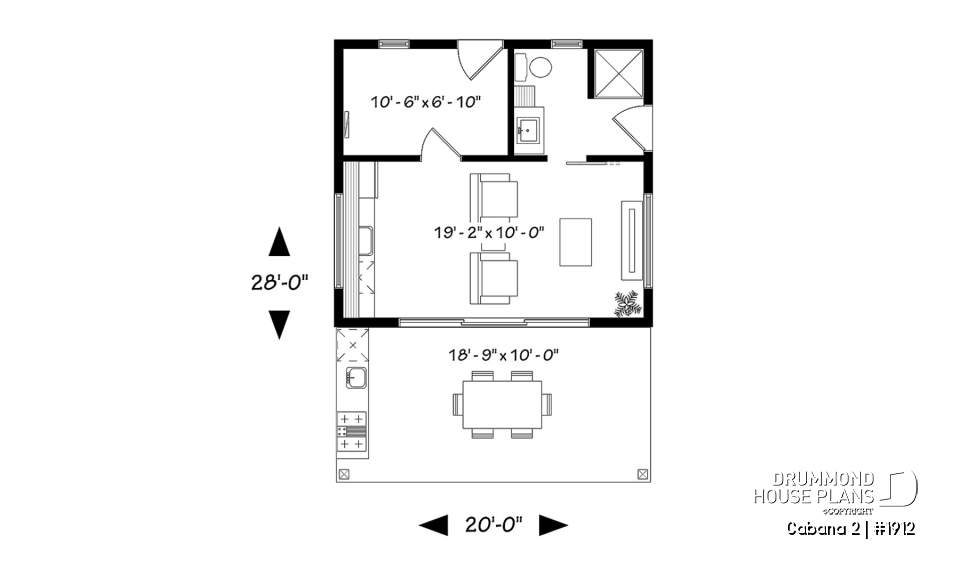 1st level - Pool house plan or cabana house plan, shower room, outdoor kitchen, large covered terrace, storage  - Cabana 2