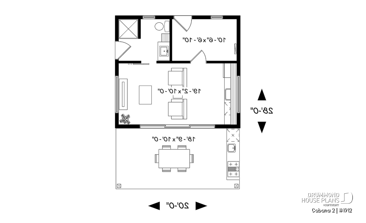 1st level - Pool house plan or cabana house plan, shower room, outdoor kitchen, large covered terrace, storage  - Cabana 2