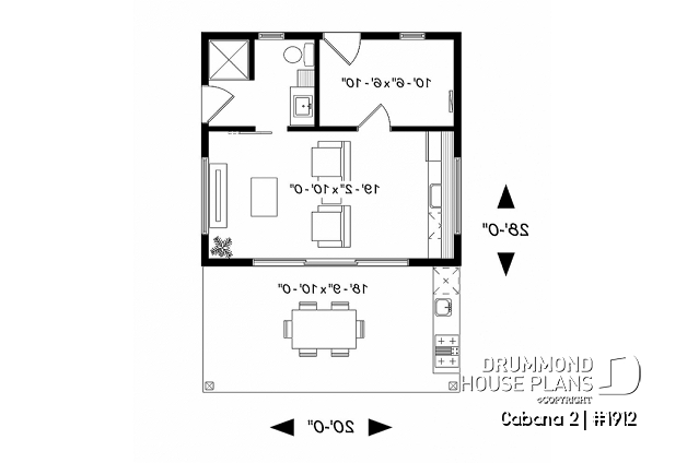 1st level - Pool house plan or cabana house plan, shower room, outdoor kitchen, large covered terrace, storage  - Cabana 2