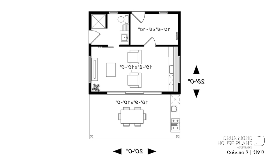 1st level - Pool house plan or cabana house plan, shower room, outdoor kitchen, large covered terrace, storage  - Cabana 2